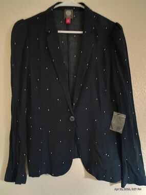Vince Camuto Navy Single-Button Blazer with Subtle Dot Embellishment
